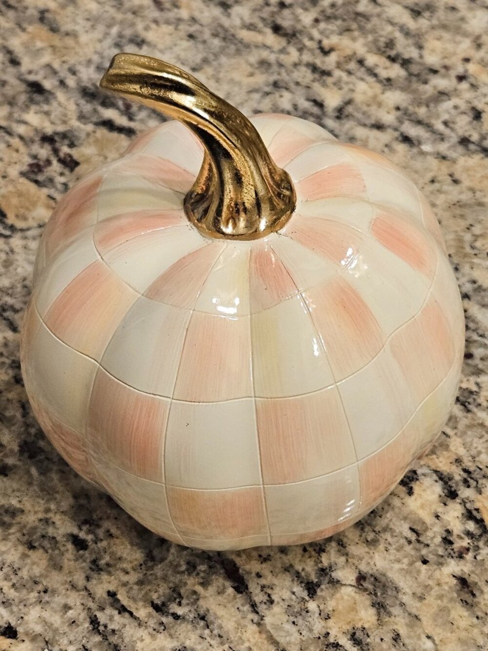 MACKENZIE CHILDS FAIRYTALE PINK ROSY CHECK HALLOWEEN THANKSGIVING MINI PUMPKIN